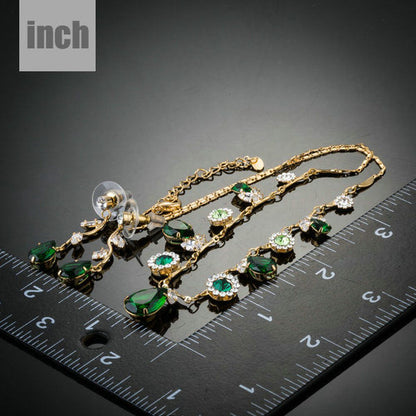 Green Cubic Zirconia Necklace + Earrings Sets -KJG0147