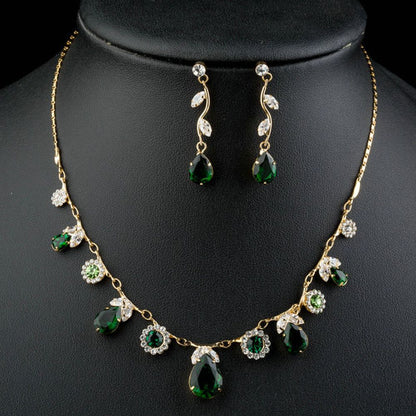 Green Cubic Zirconia Necklace + Earrings Sets -KJG0147