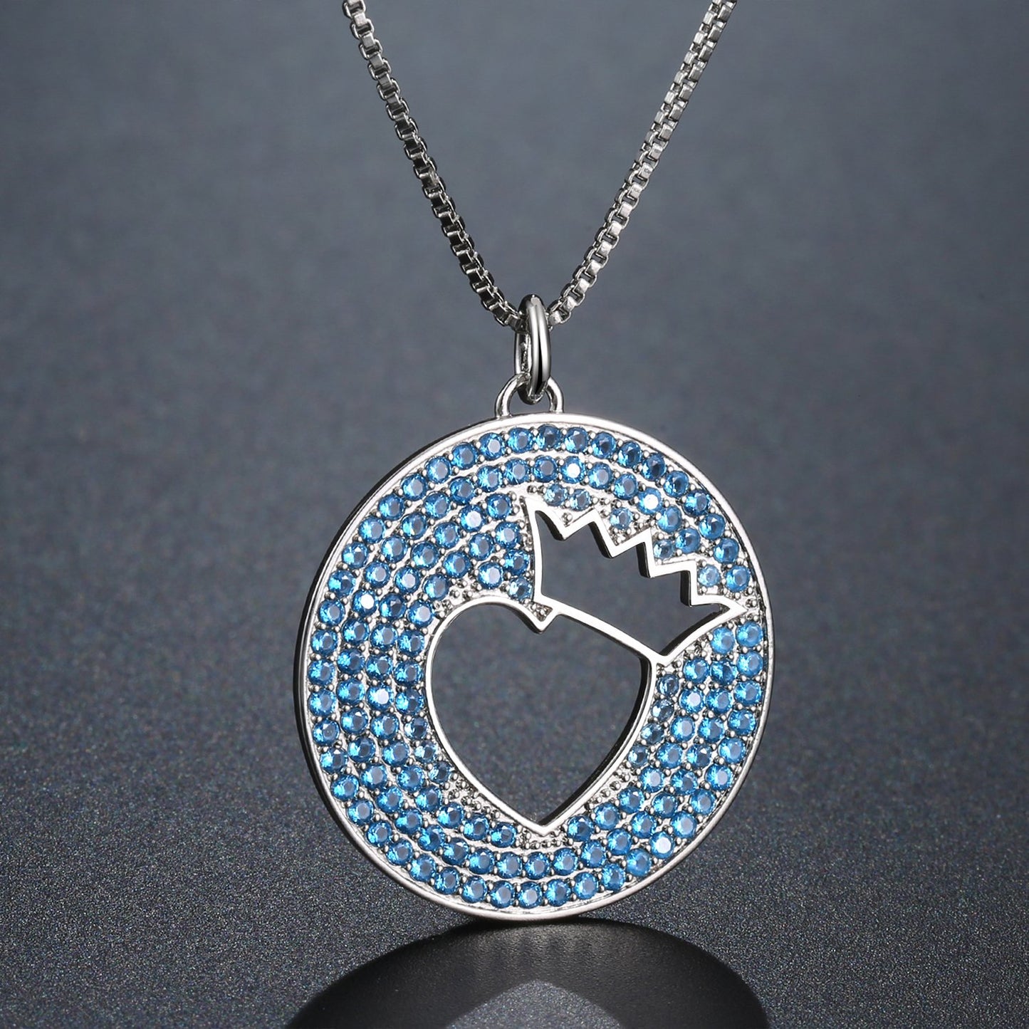 Light Blue Crown Love Heart Necklace KPN0272