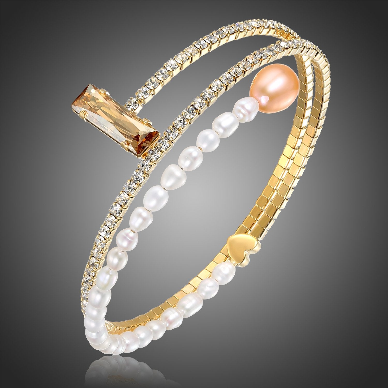 Adjustable Bangle - Champagne Pearl Bracelet KHAISTA