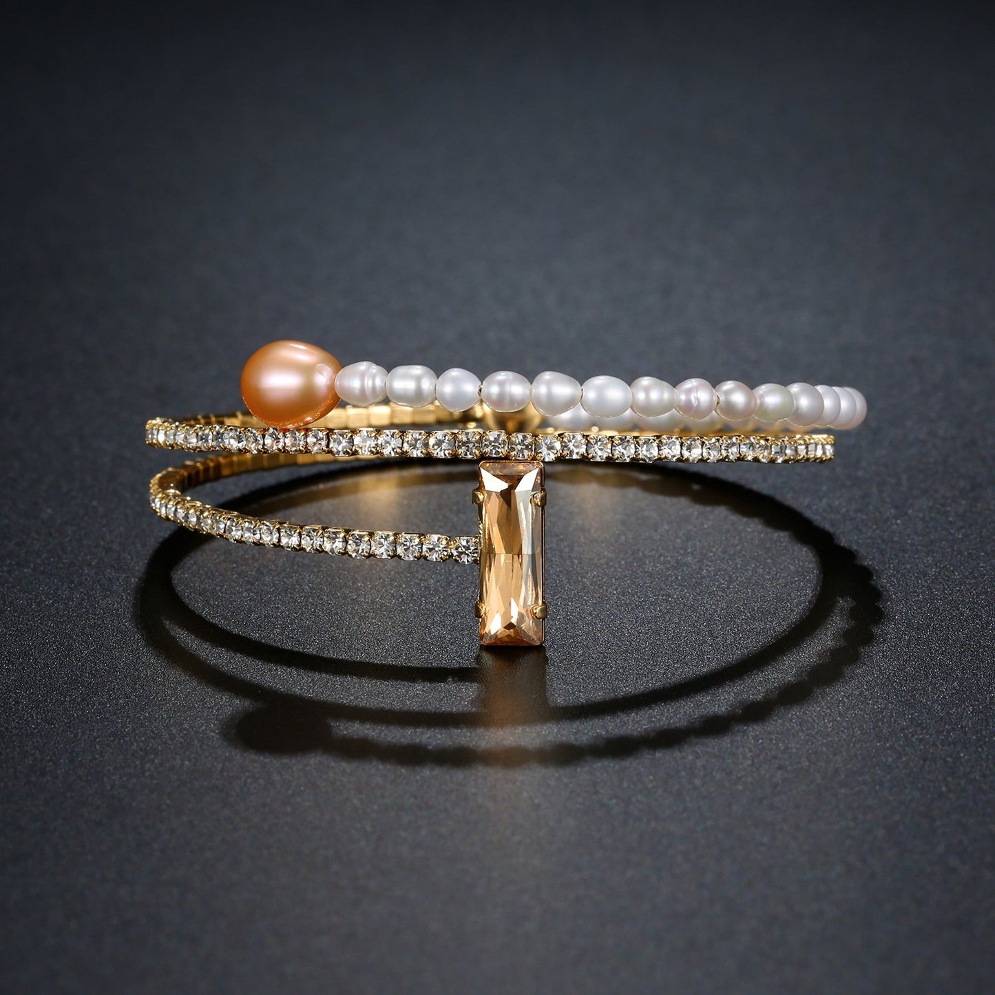 Adjustable Bangle - Champagne Pearl Bracelet KHAISTA