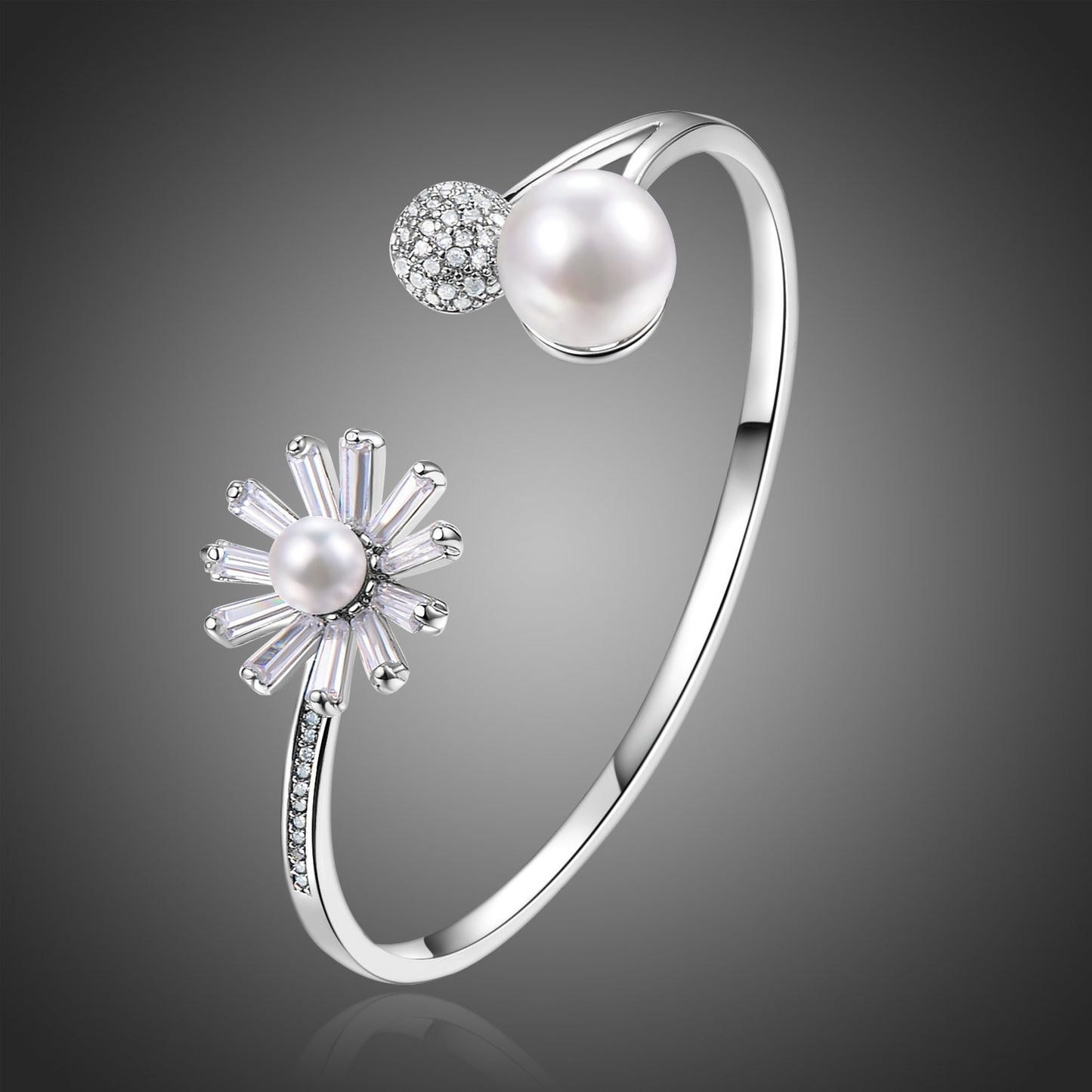 Flower Bracelet Pearl Bangle Adjustable - KHAISTA