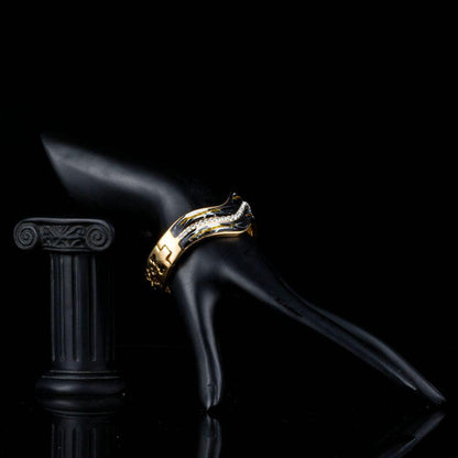 Artistic Black Wave Bangle -KBQ0081 - KHAISTA Fashion Jewelry