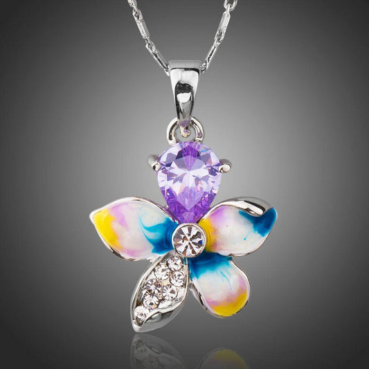 Artistic Cubic Zirconia Flower Necklace -KJN0190 - KHAISTA