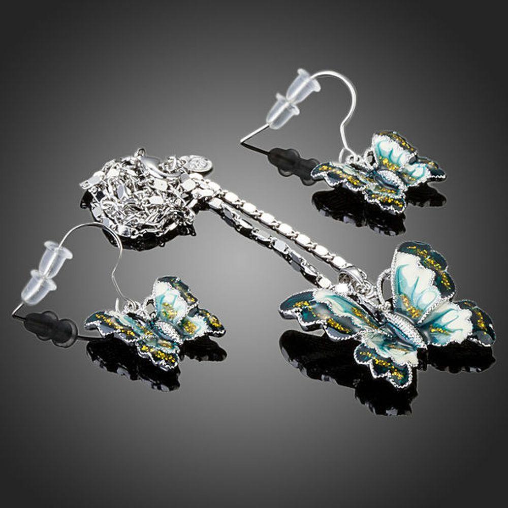 Artistic Flying Butterfly Pendant Necklace and Drop Earrings Set - KHAISTA Fashion Jewellery