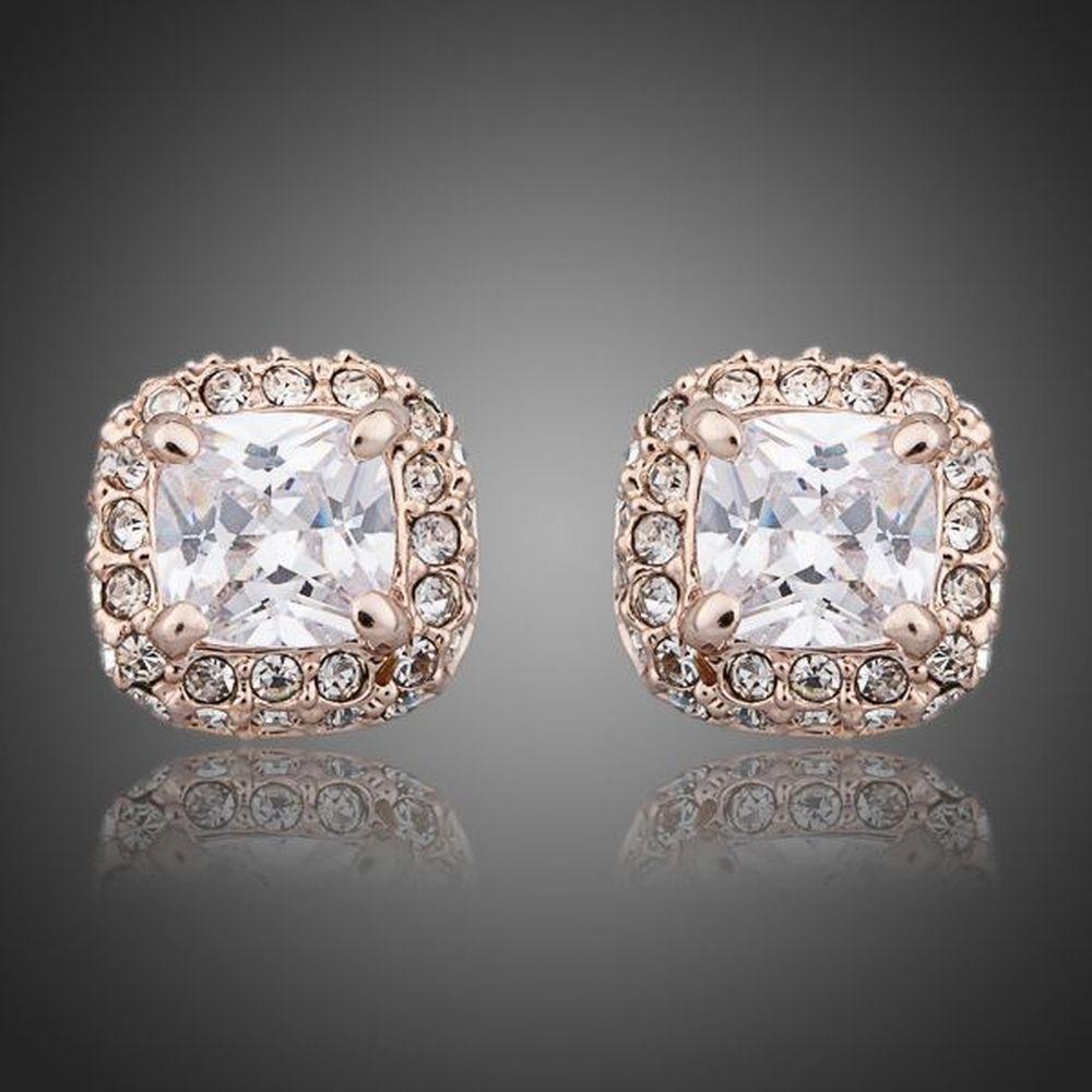 Austrian Crystal Rectangle Stud Earrings -KPE0077 - KHAISTA Fashion Jewellery