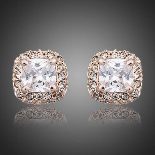 Austrian Crystal Rectangle Stud Earrings -KPE0077 - KHAISTA Fashion Jewellery