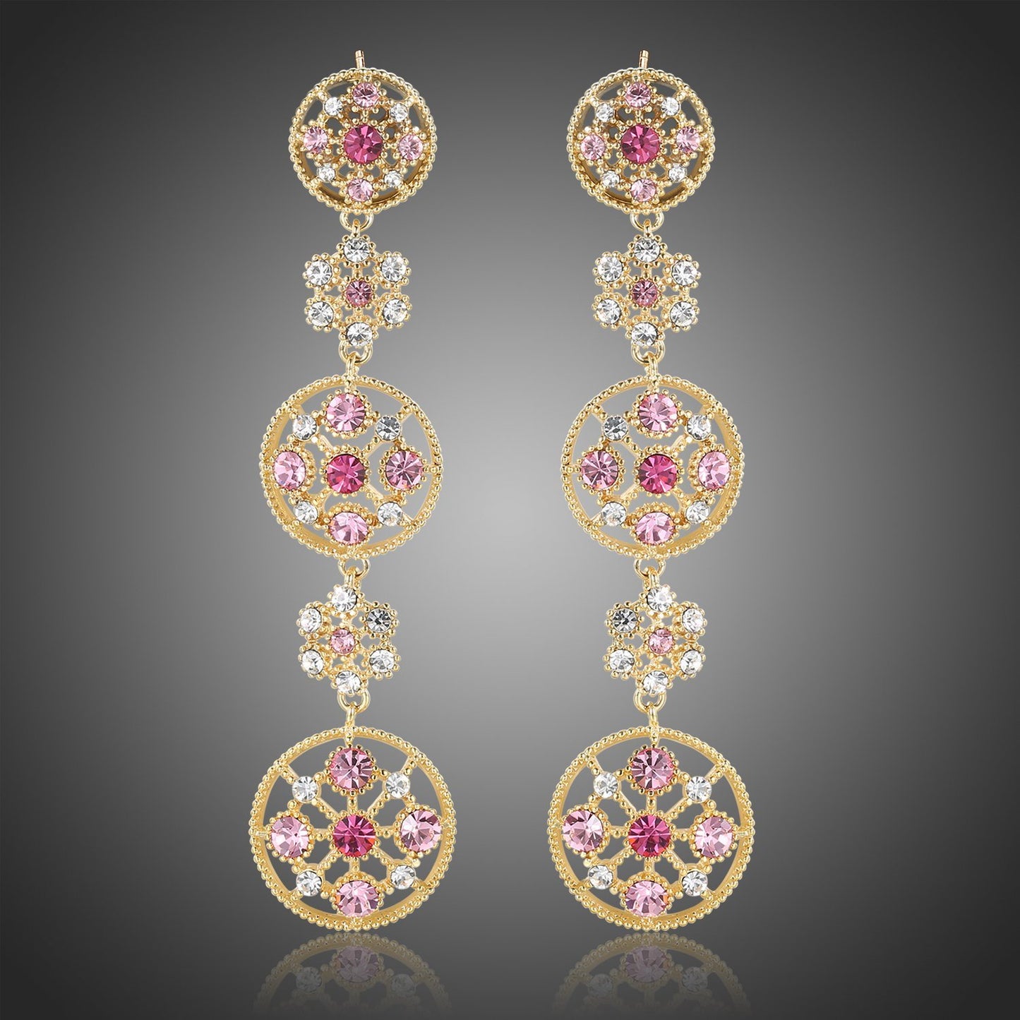 Austrian Crystals Long Drop Earrings -KPE0391 - KHAISTA Fashion Jewellery