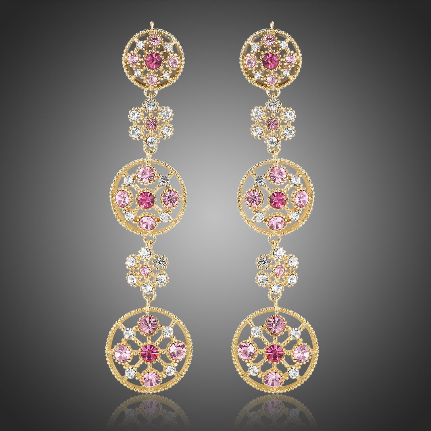 Austrian Crystals Long Drop Earrings -KPE0391 - KHAISTA Fashion Jewellery