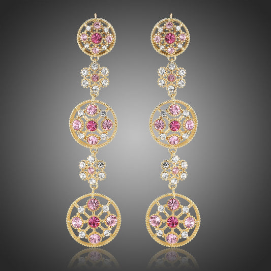 Austrian Crystals Long Drop Earrings -KPE0391 - KHAISTA Fashion Jewellery