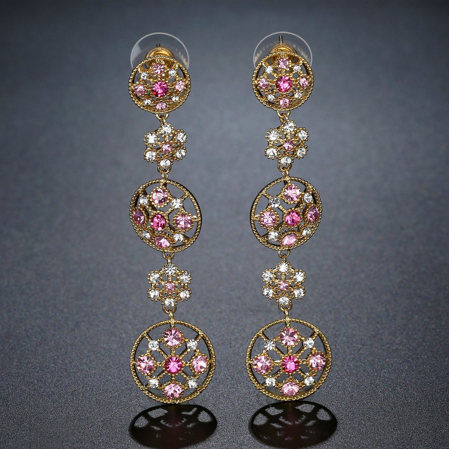 Austrian Crystals Long Drop Earrings -KPE0391 - KHAISTA Fashion Jewellery