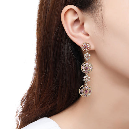 Austrian Crystals Long Drop Earrings -KPE0391 - KHAISTA Fashion Jewellery