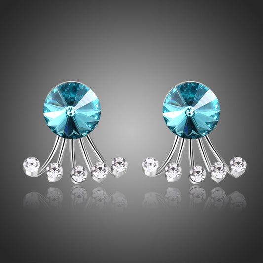 Big Blue Crystal Stud Earrings -KPE0313 - KHAISTA Fashion Jewellery