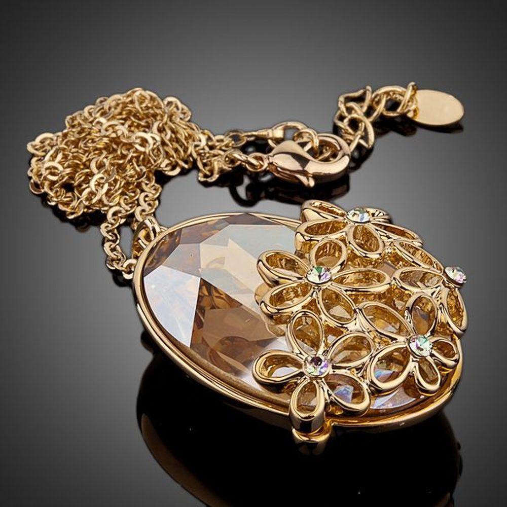 Big Oval Champagne Crystal Flower Necklace - KHAISTA Fashion Jewellery