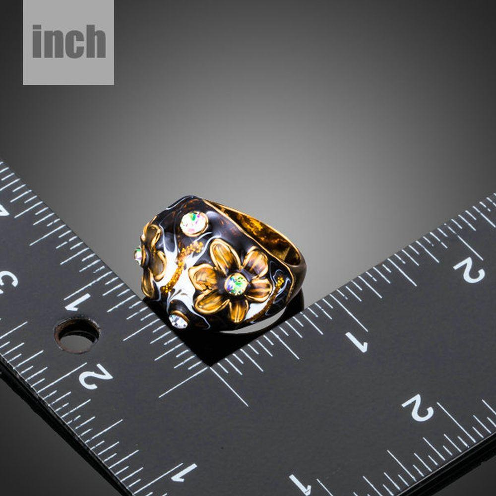 Black Floral Crystal Oil Painting Ring - KHAISTA Fashion Jewellery