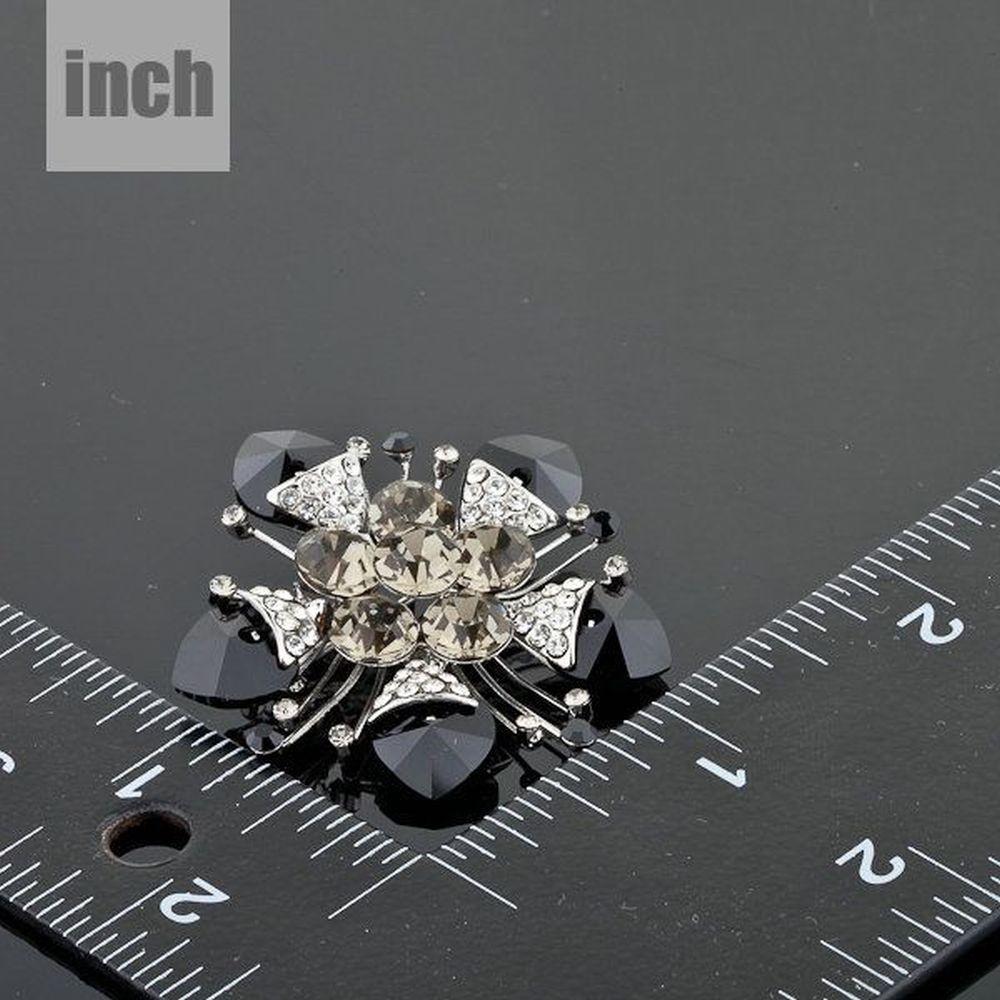 Black Flower Crystal Brooch - KHAISTA Fashion Jewellery