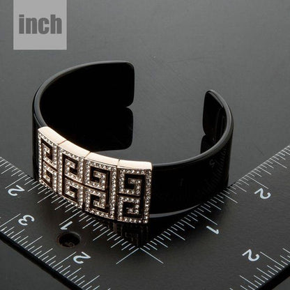 Black G Shape Crystal Bangle - KHAISTA Fashion Jewellery