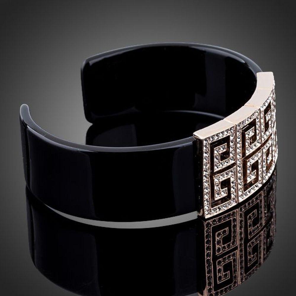 Black G Shape Crystal Bangle - KHAISTA Fashion Jewellery