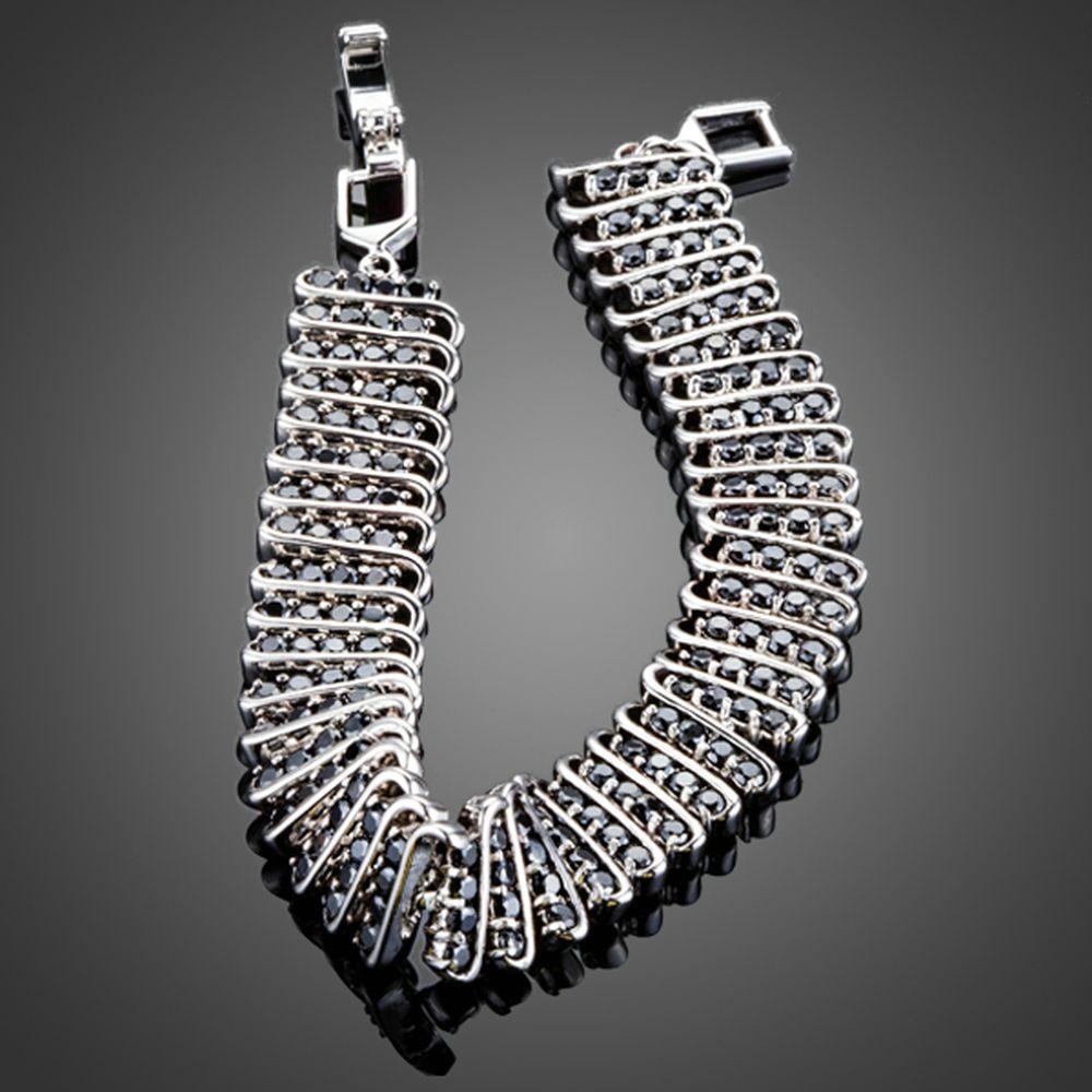 Black Link Chain Cubic Zirconia Bangle - KHAISTA Fashion Jewellery