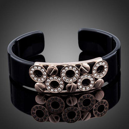 Black Round Designer Crystal Bangle - KHAISTA Fashion Jewellery