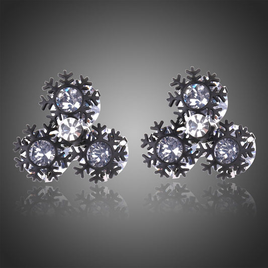 Black Snow Flower Stud Earrings -KPE0309 - KHAISTA Fashion Jewellery