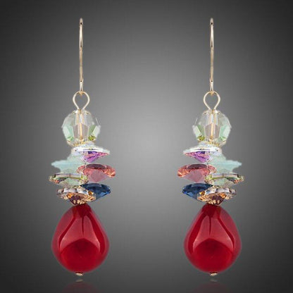 Blood Red Cluster Drop Earrings - KHAISTA Fashion Jewellery