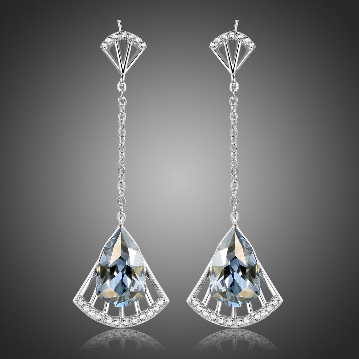 Blue Austrian Crystal Drop Earrings -KPE0396 - KHAISTA Fashion Jewellery