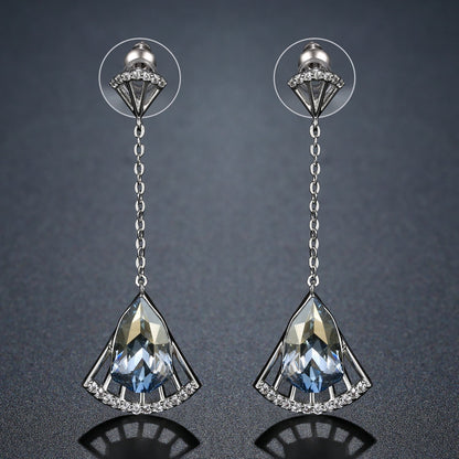 Blue Austrian Crystal Drop Earrings -KPE0396 - KHAISTA Fashion Jewellery