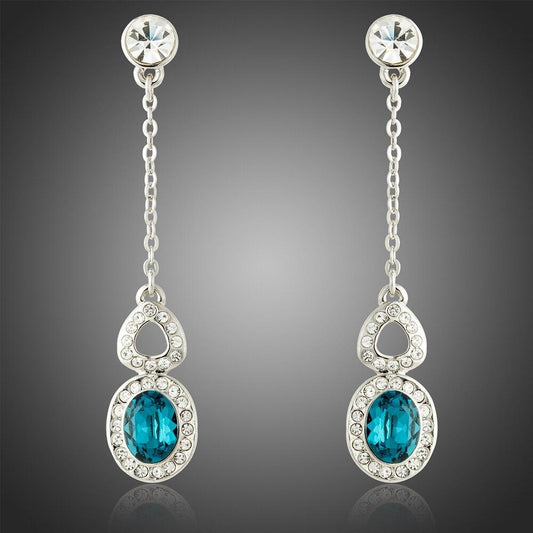 Blue Austrian Crystals Drop Earrings -KPE0308 - KHAISTA