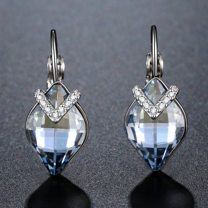 Blue Austrian Crystals Drop Earrings -KPE0365 - KHAISTA Fashion Jewellery