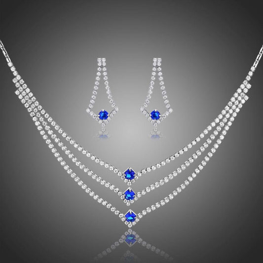 Blue Clear Round Cut Cubic Zirconia Jewelry Set - KHAISTA Fashion Jewellery