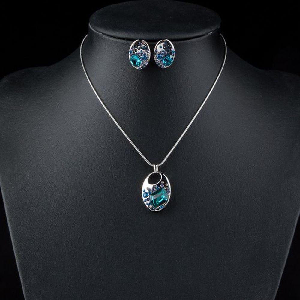 Blue Crystal Necklace & Earrings Set - KHAISTA Fashion Jewellery