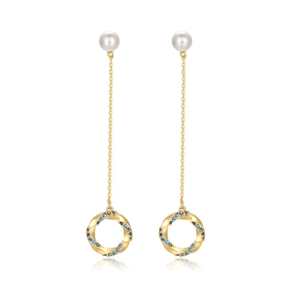 Blue Cubic Zirconia Pearl Dangle Earrings -KFJE0401 - KHAISTA4