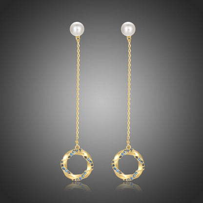 Blue Cubic Zirconia Pearl Dangle Earrings -KFJE0401 - KHAISTA5