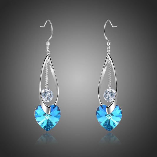 Blue Heart Crystals Drop Earrings -KPE0375 - KHAISTA Fashion Jewellery