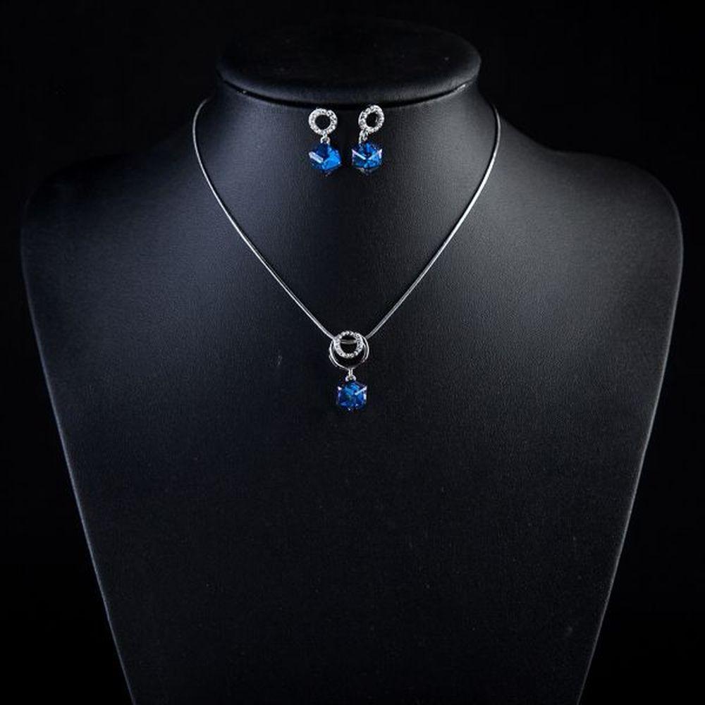 Blue Heaven Cube Drop Earrings and Necklace Set - KHAISTA Fashion Jewellery