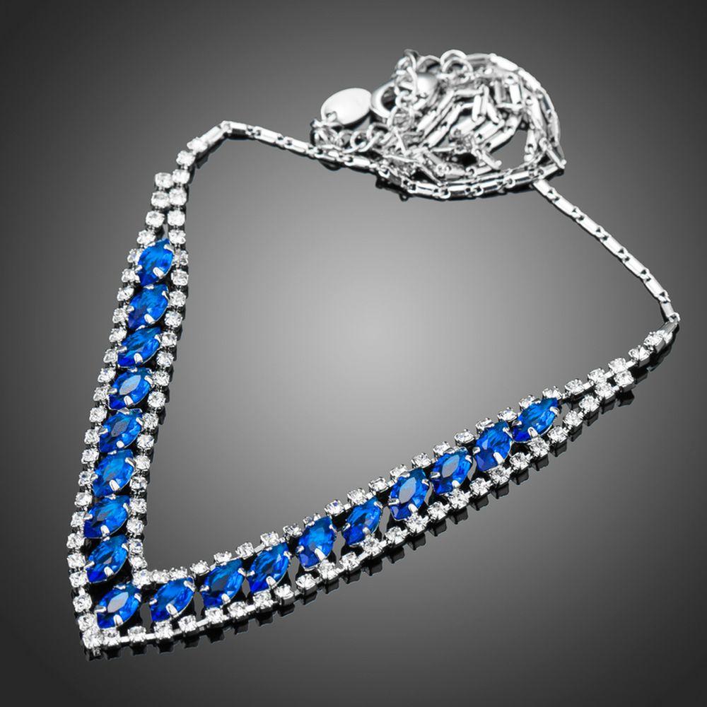 Blue Marquise Cubic Zirconia Pendant Necklace KPN0225 - KHAISTA Fashion Jewellery