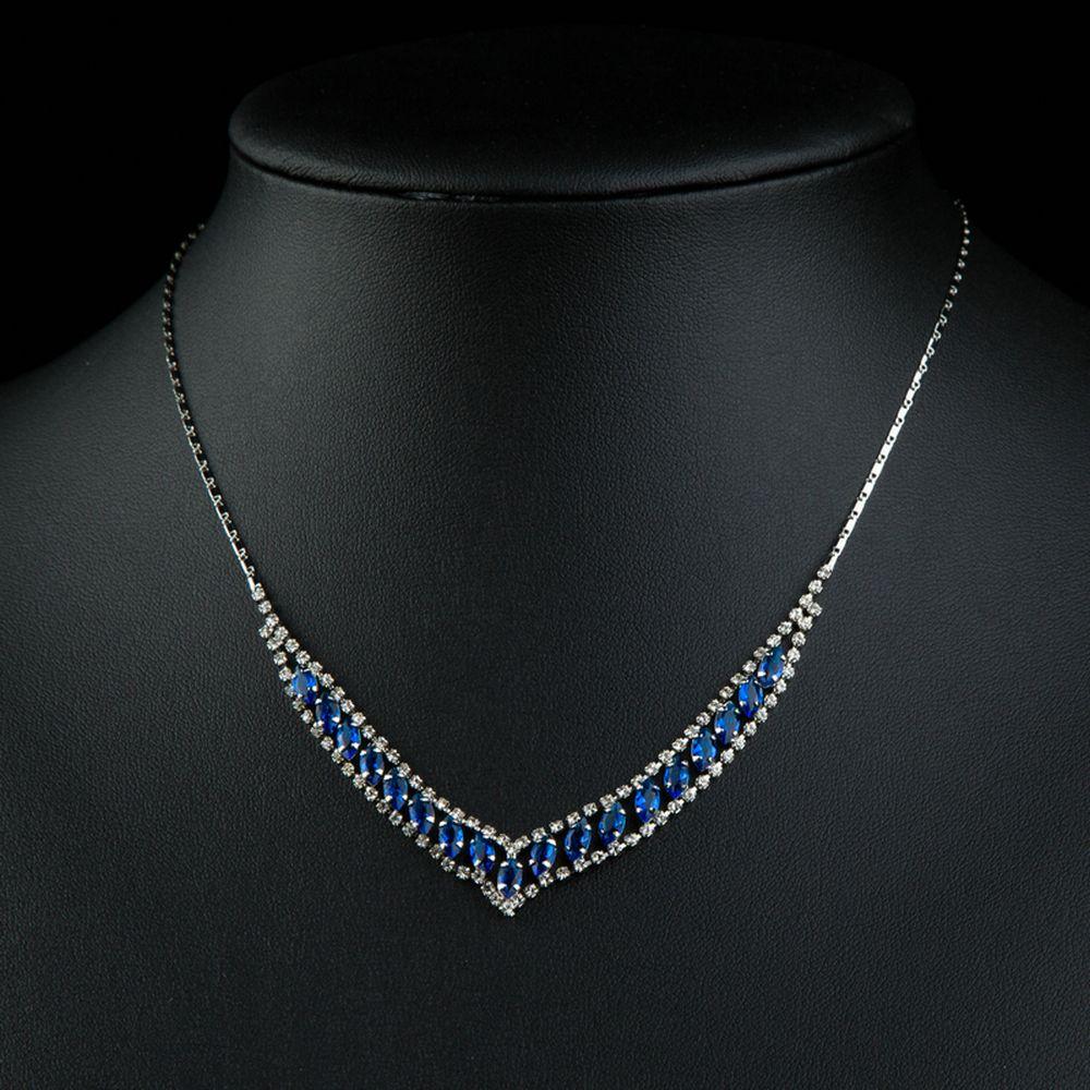 Blue Marquise Cubic Zirconia Pendant Necklace KPN0225 - KHAISTA Fashion Jewellery