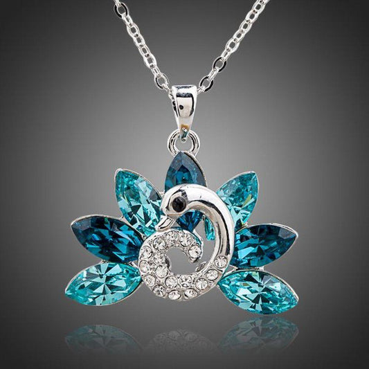 Blue Peacock Tail Necklace KPN0118 - KHAISTA Fashion Jewellery