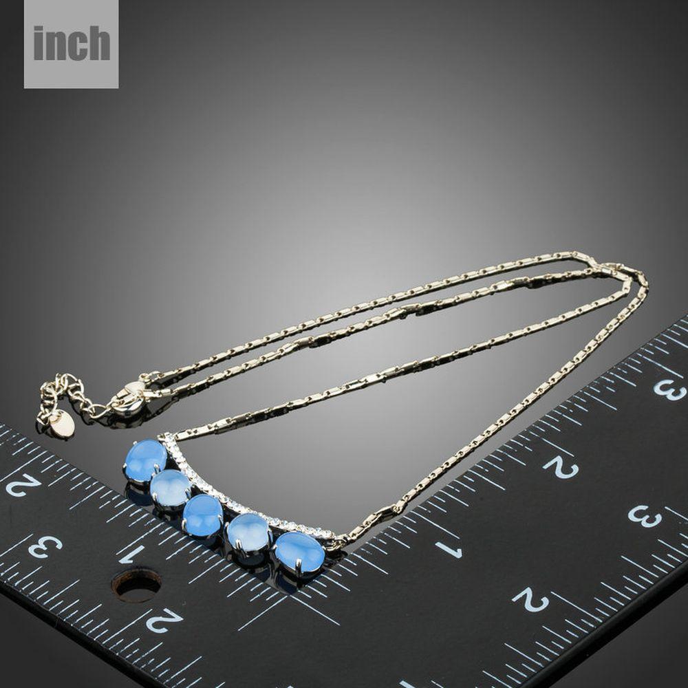 Blue Resin Elegant Copper Clear Austrian Crystal White Gold Pendent Necklace - KHAISTA Fashion Jewellery