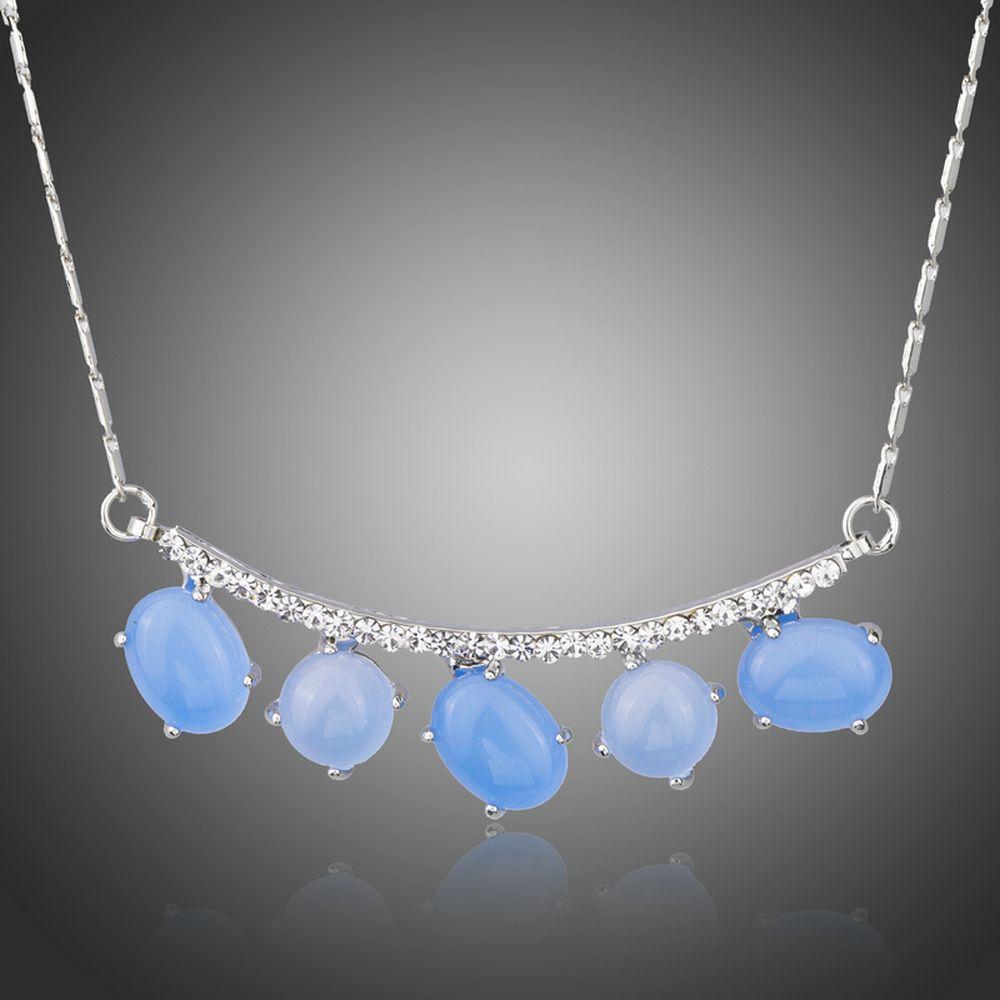 Blue Resin Elegant Copper Clear Austrian Crystal White Gold Pendent Necklace - KHAISTA Fashion Jewellery