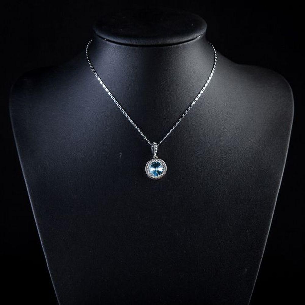 Blue Round Crystal Necklace KPN0069 - KHAISTA Fashion Jewellery