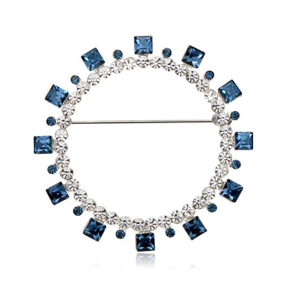 Blue Square Austrian Crystals Geometric Brooch -KFJB0108 - KHAISTA3