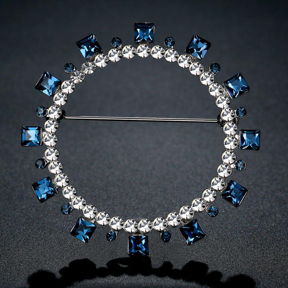 Blue Square Austrian Crystals Geometric Brooch -KFJB0108 - KHAISTA4