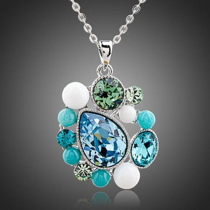 Blue Tear Drop Stellux Austrian Crystal Necklace KPN0104 - KHAISTA Fashion Jewellery