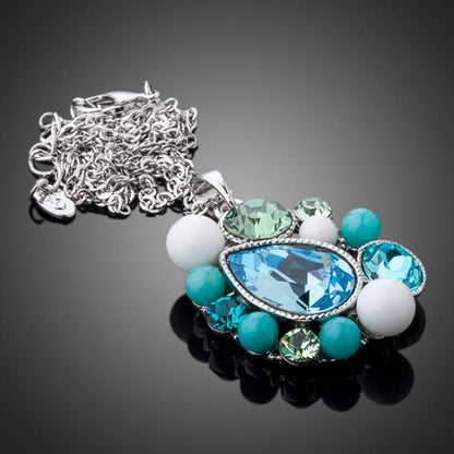 Blue Tear Drop Stellux Austrian Crystal Necklace KPN0104 - KHAISTA Fashion Jewellery