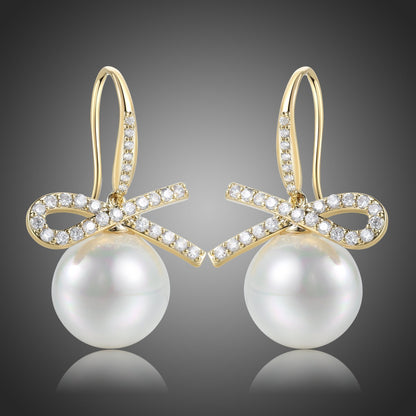 Bowknot Pearl Dangle Drop Earrings -KPE0400 - KHAISTA Fashion Jewellery