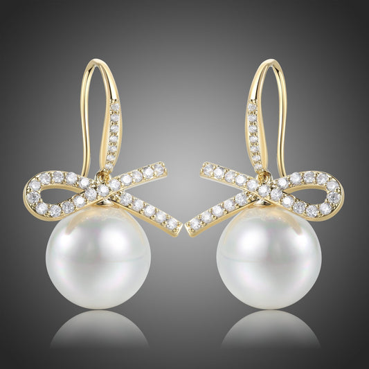 Bowknot Pearl Dangle Drop Earrings -KPE0400 - KHAISTA Fashion Jewellery