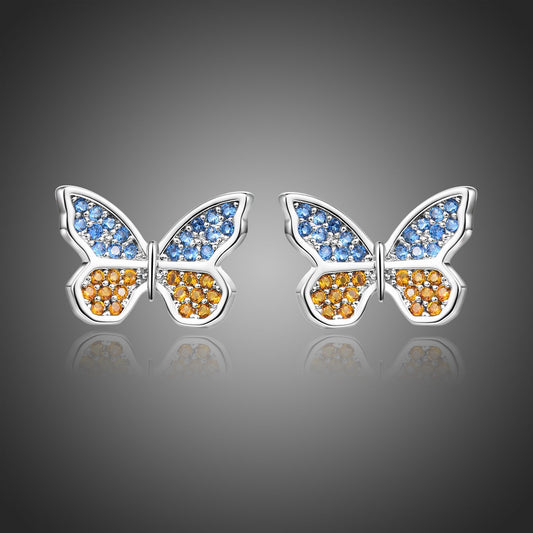 Butterfly Cubic Zircon Stud Earrings -KPE0349 - KHAISTA Fashion Jewellery