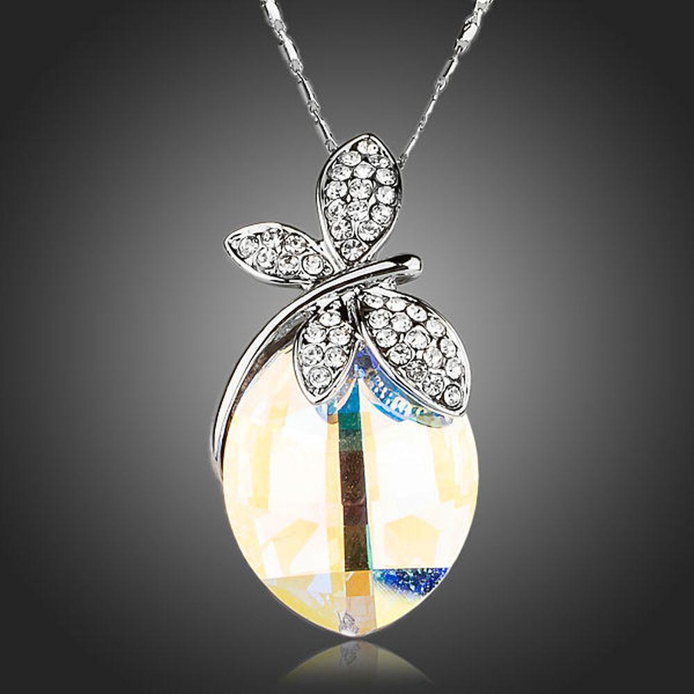 Butterfly on Crystal Pendant Necklace KPN0129 - KHAISTA Fashion Jewellery